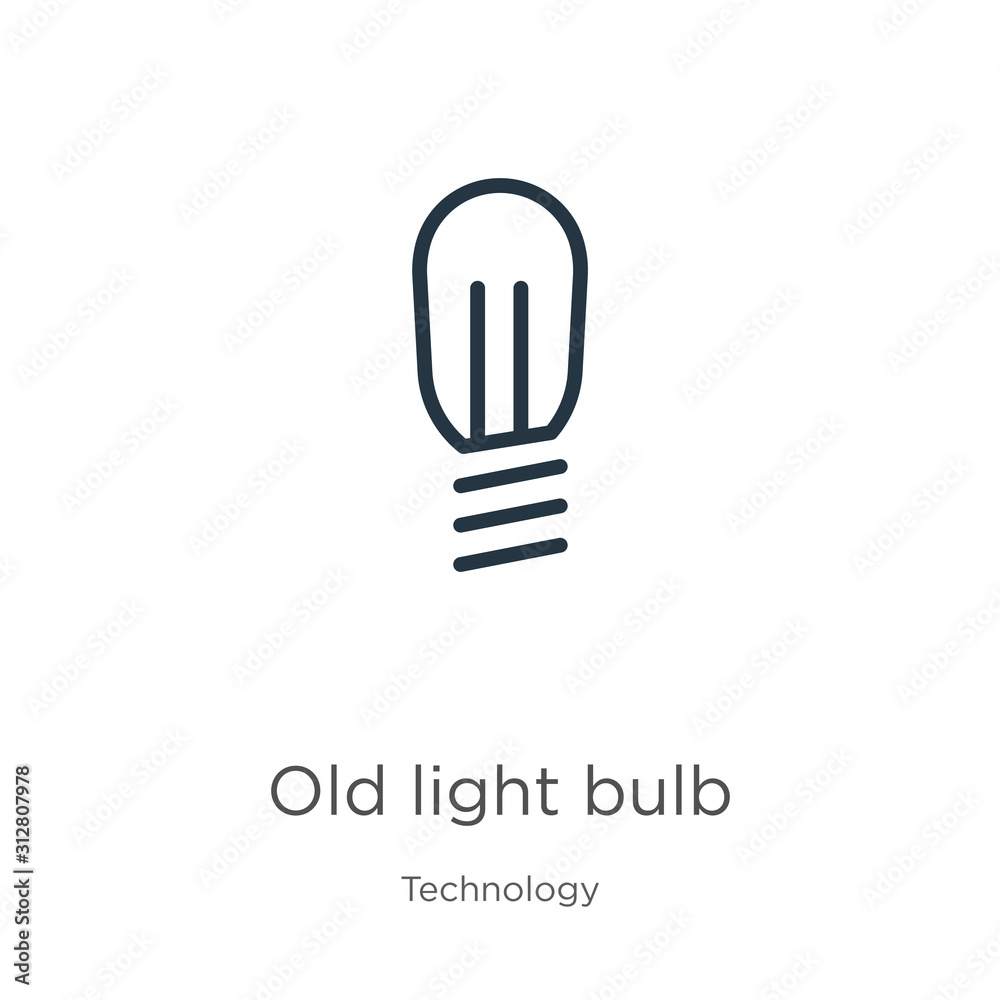 Old light bulb icon. Thin linear old light bulb outline icon isolated on white background from technology collection. Line vector sign, symbol for web and mobile Old light bulb icon. Thin linear old light bulb outline icon isolated on white background from technology collection. Line vector sign, symbol for web and mobile