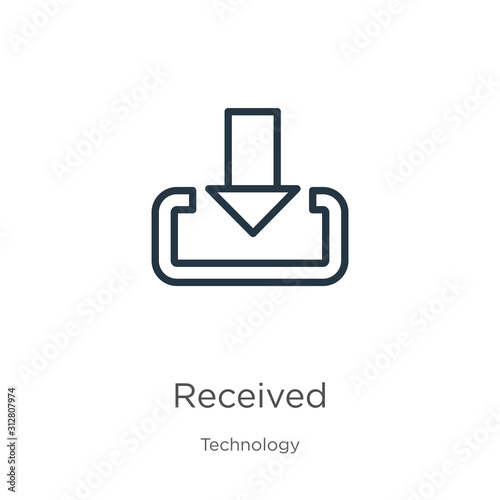 Received icon. Thin linear received outline icon isolated on white background from technology collection. Line vector sign, symbol for web and mobile