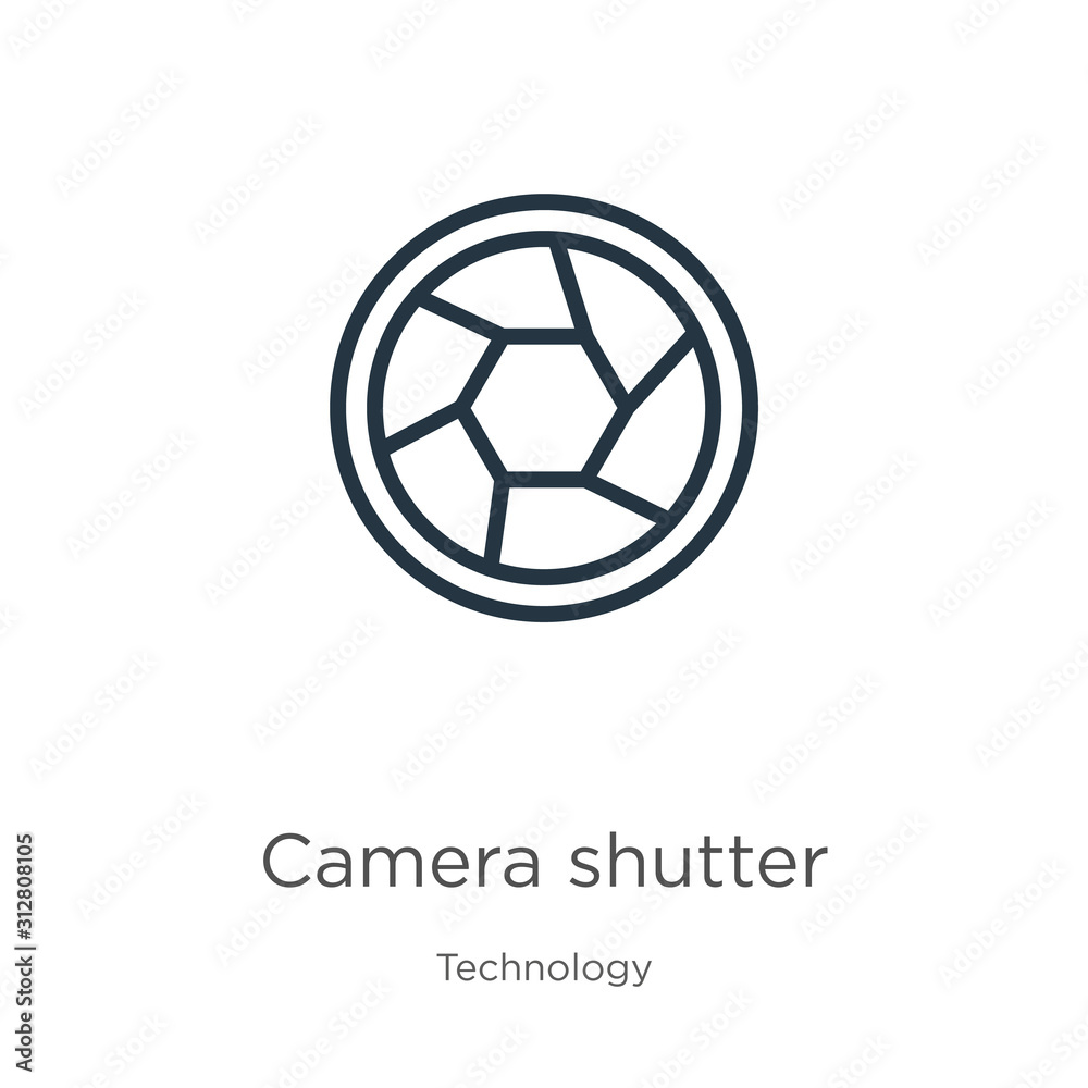 Camera shutter icon. Thin linear camera shutter outline icon isolated on white background from technology collection. Line vector sign, symbol for web and mobile Camera shutter icon. Thin linear camera shutter outline icon isolated on white background from technology collection. Line vector sign, symbol for web and mobile