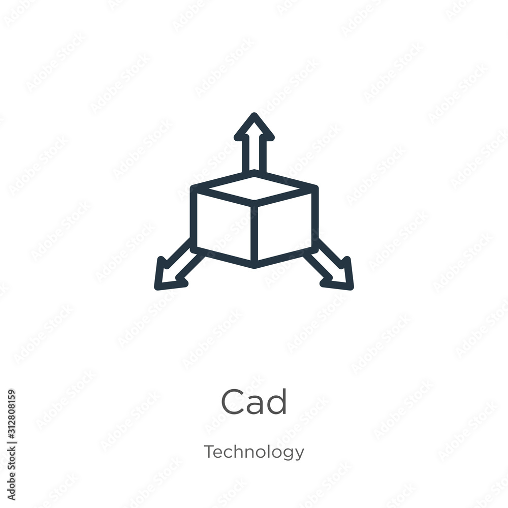 Cad icon. Thin linear cad outline icon isolated on white background from technology collection. Line vector sign, symbol for web and mobile Cad icon. Thin linear cad outline icon isolated on white background from technology collection. Line vector sign, symbol for web and mobile