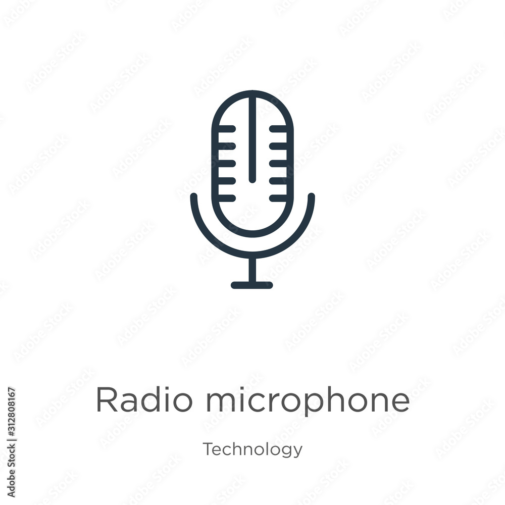 Radio microphone icon. Thin linear radio microphone outline icon isolated on white background from technology collection. Line vector sign, symbol for web and mobile Radio microphone icon. Thin linear radio microphone outline icon isolated on white background from technology collection. Line vector sign, symbol for web and mobile