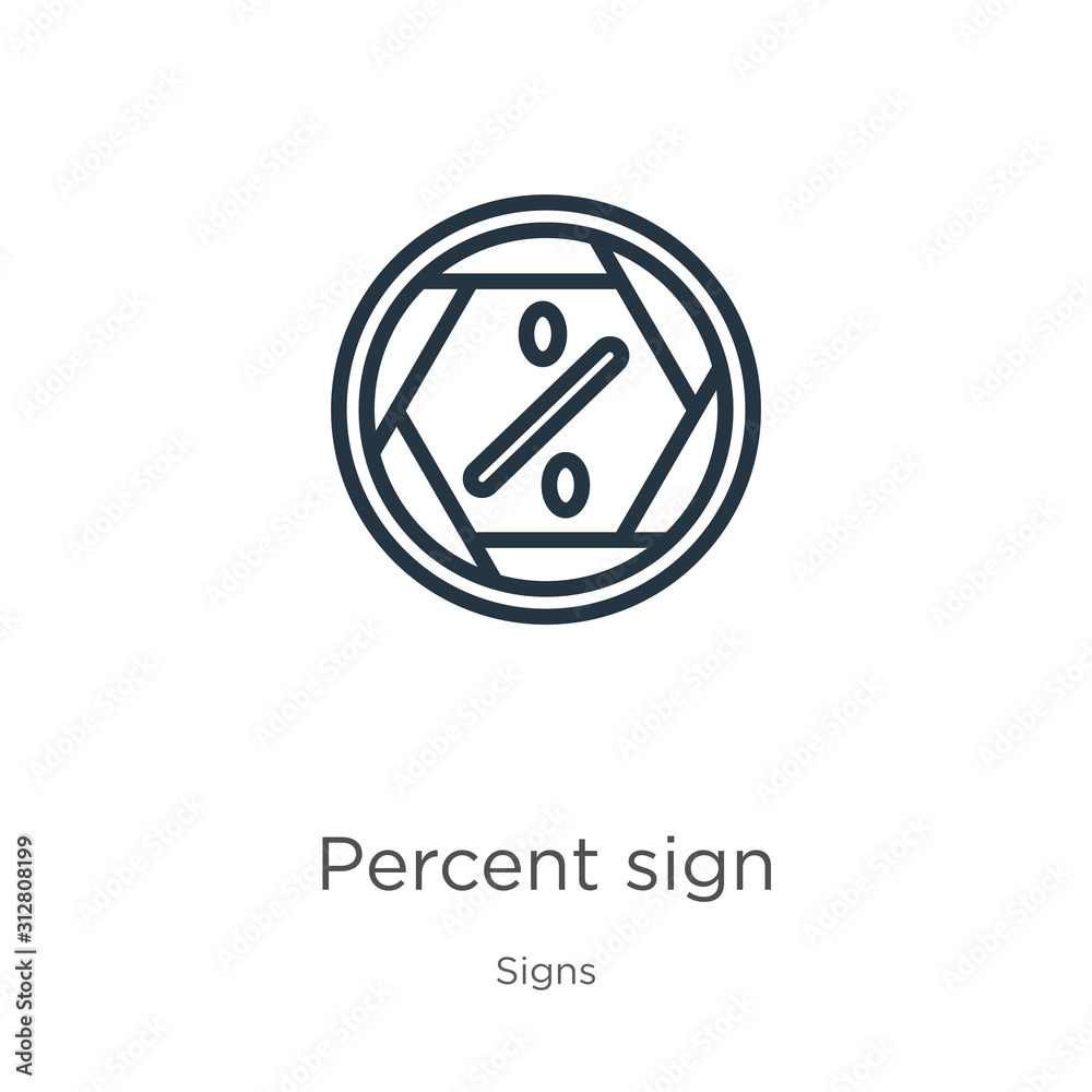 Percent sign icon. Thin linear percent sign outline icon isolated on white background from signs collection. Line vector sign, symbol for web and mobile Percent sign icon. Thin linear percent sign outline icon isolated on white background from signs collection. Line vector sign, symbol for web and mobile