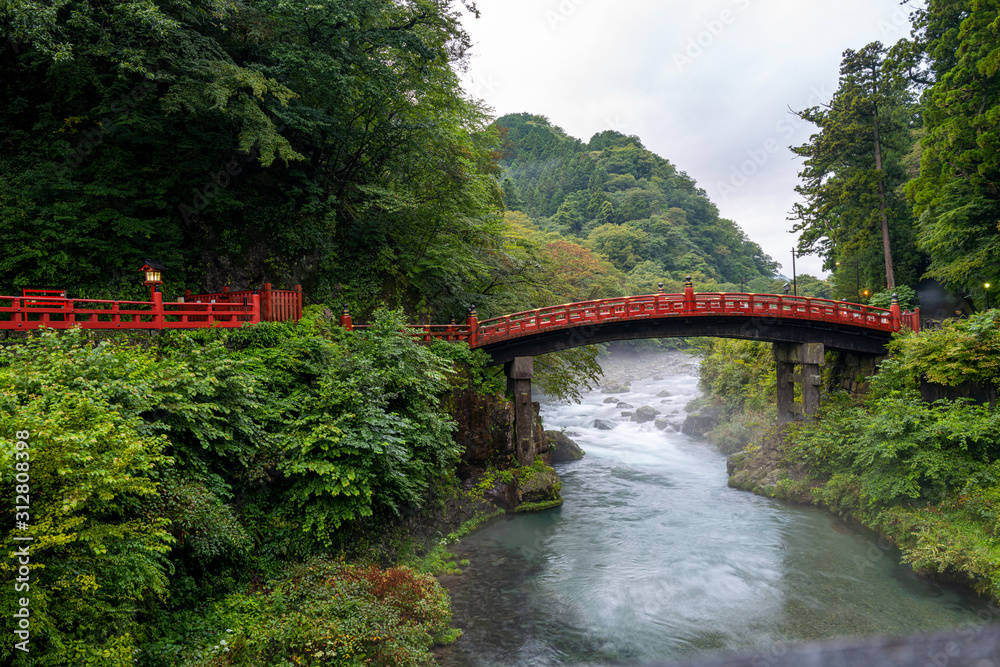 Red sacred bridge Shinkyo in Nikko, Japan