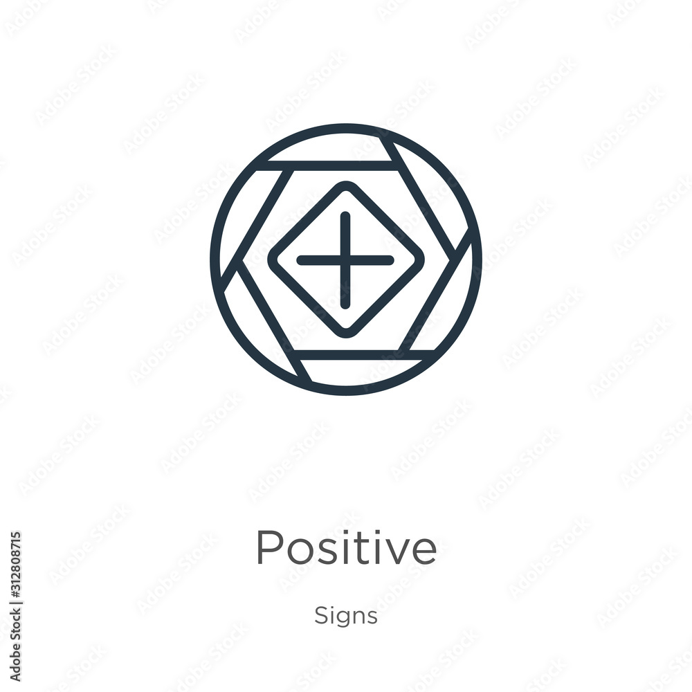 Positive icon. Thin linear positive outline icon isolated on white background from signs collection. Line vector sign, symbol for web and mobile