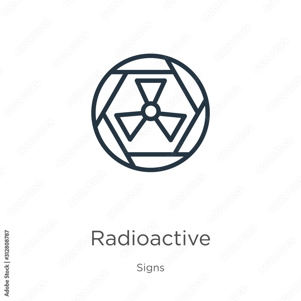 Radioactive symbol icon. Thin linear radioactive symbol outline icon isolated on white background from signs collection. Line vector sign, symbol for web and mobile Radioactive symbol icon. Thin linear radioactive symbol outline icon isolated on white background from signs collection. Line vector sign, symbol for web and mobile