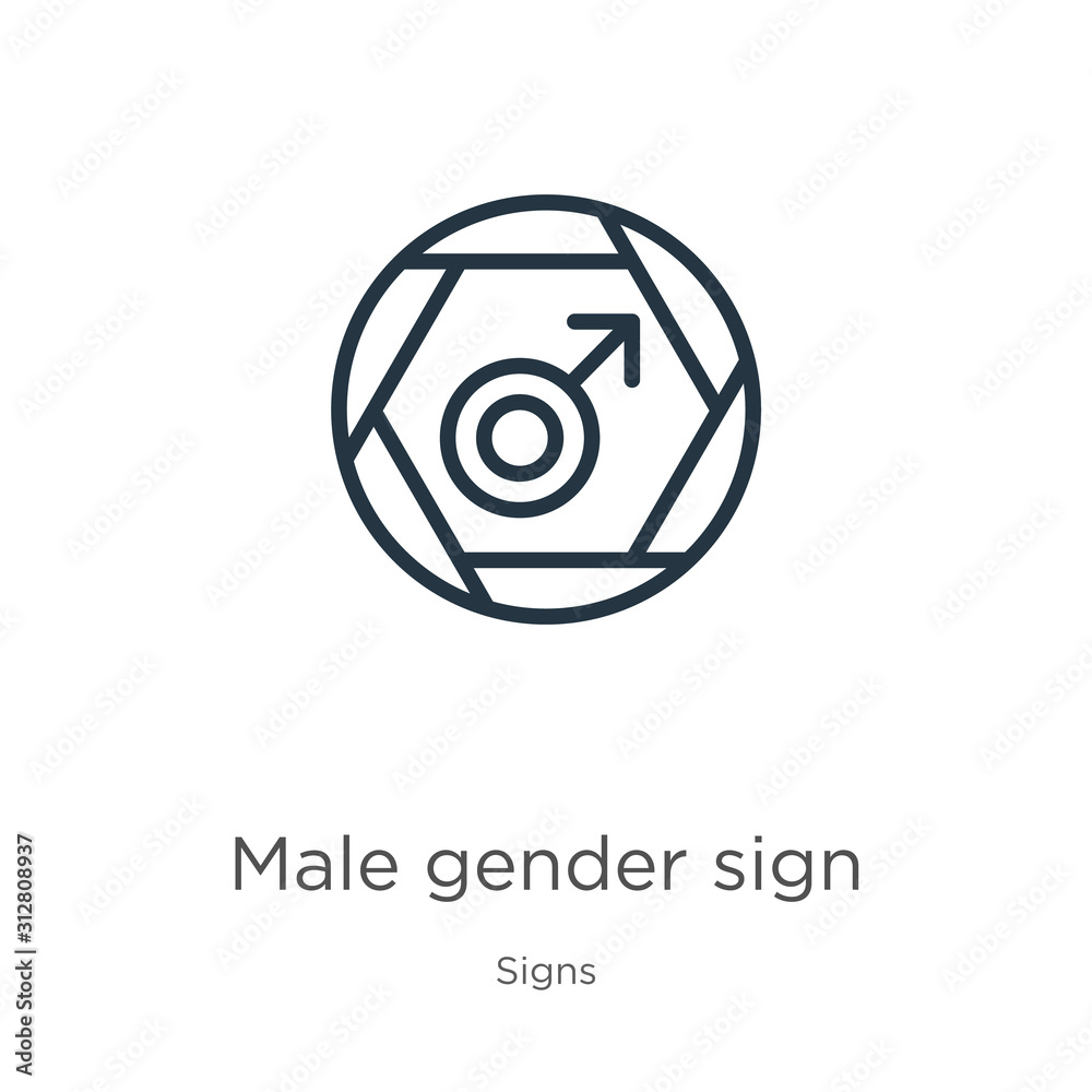 Male gender sign icon. Thin linear male gender sign outline icon isolated on white background from signs collection. Line vector sign, symbol for web and mobile