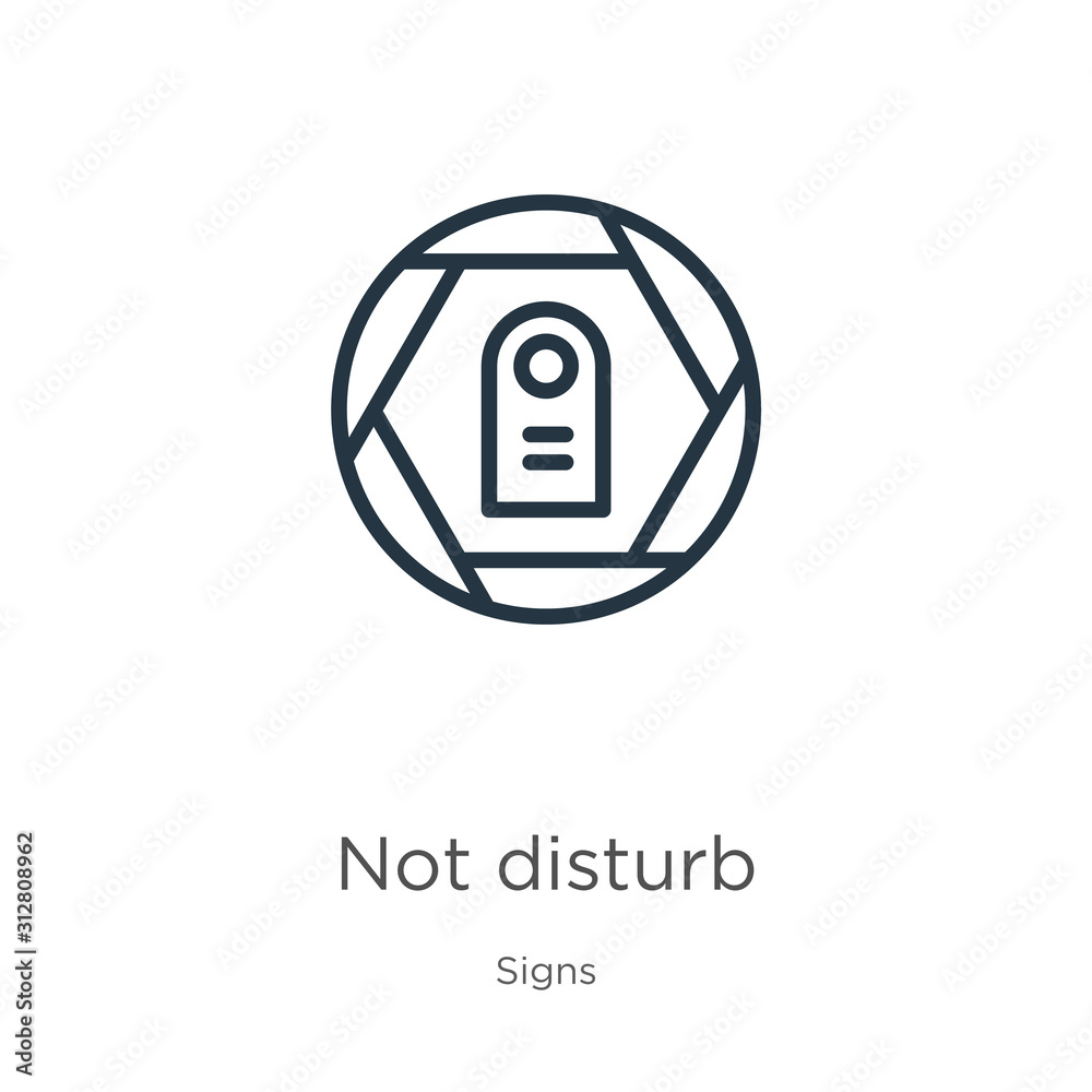 Not disturb icon. Thin linear not disturb outline icon isolated on white background from signs collection. Line vector sign, symbol for web and mobile Not disturb icon. Thin linear not disturb outline icon isolated on white background from signs collection. Line vector sign, symbol for web and mobile
