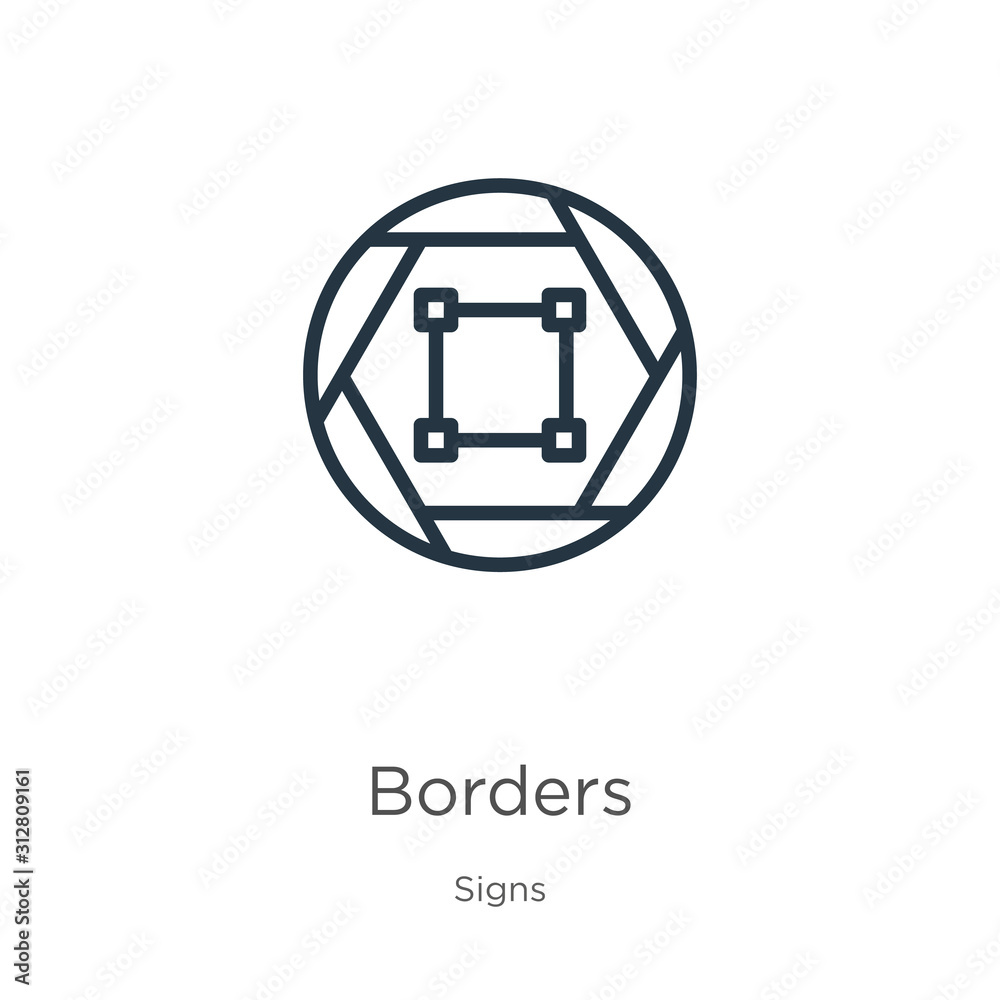 Borders icon. Thin linear borders outline icon isolated on white background from signs collection. Line vector sign, symbol for web and mobile Borders icon. Thin linear borders outline icon isolated on white background from signs collection. Line vector sign, symbol for web and mobile