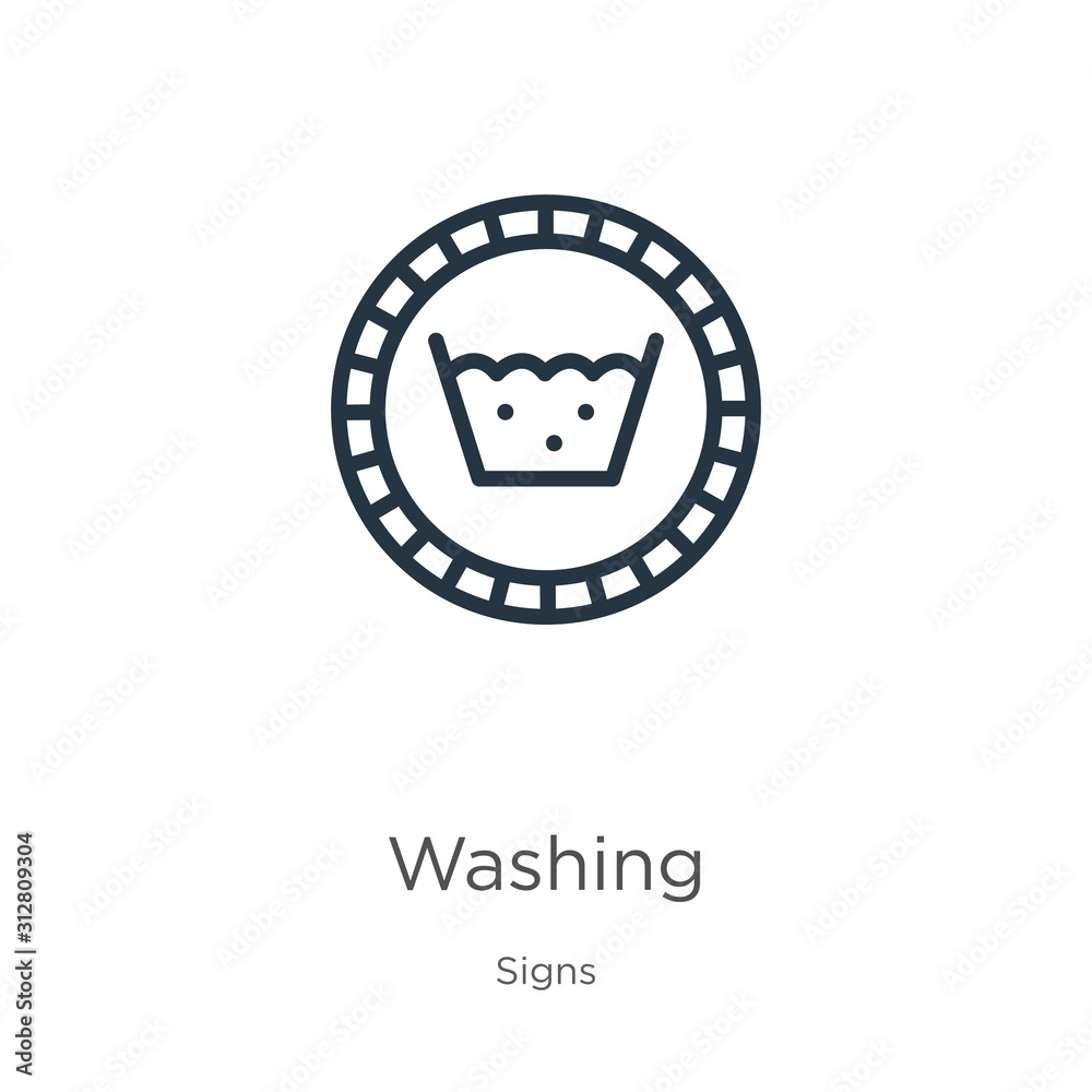 Washing icon. Thin linear washing outline icon isolated on white background from signs collection. Line vector sign, symbol for web and mobile Washing icon. Thin linear washing outline icon isolated on white background from signs collection. Line vector sign, symbol for web and mobile