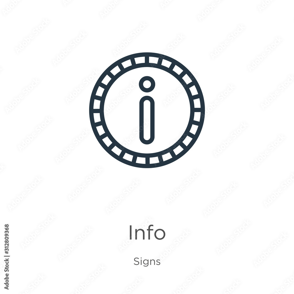 Info icon. Thin linear info outline icon isolated on white background from signs collection. Line vector sign, symbol for web and mobile Info icon. Thin linear info outline icon isolated on white background from signs collection. Line vector sign, symbol for web and mobile