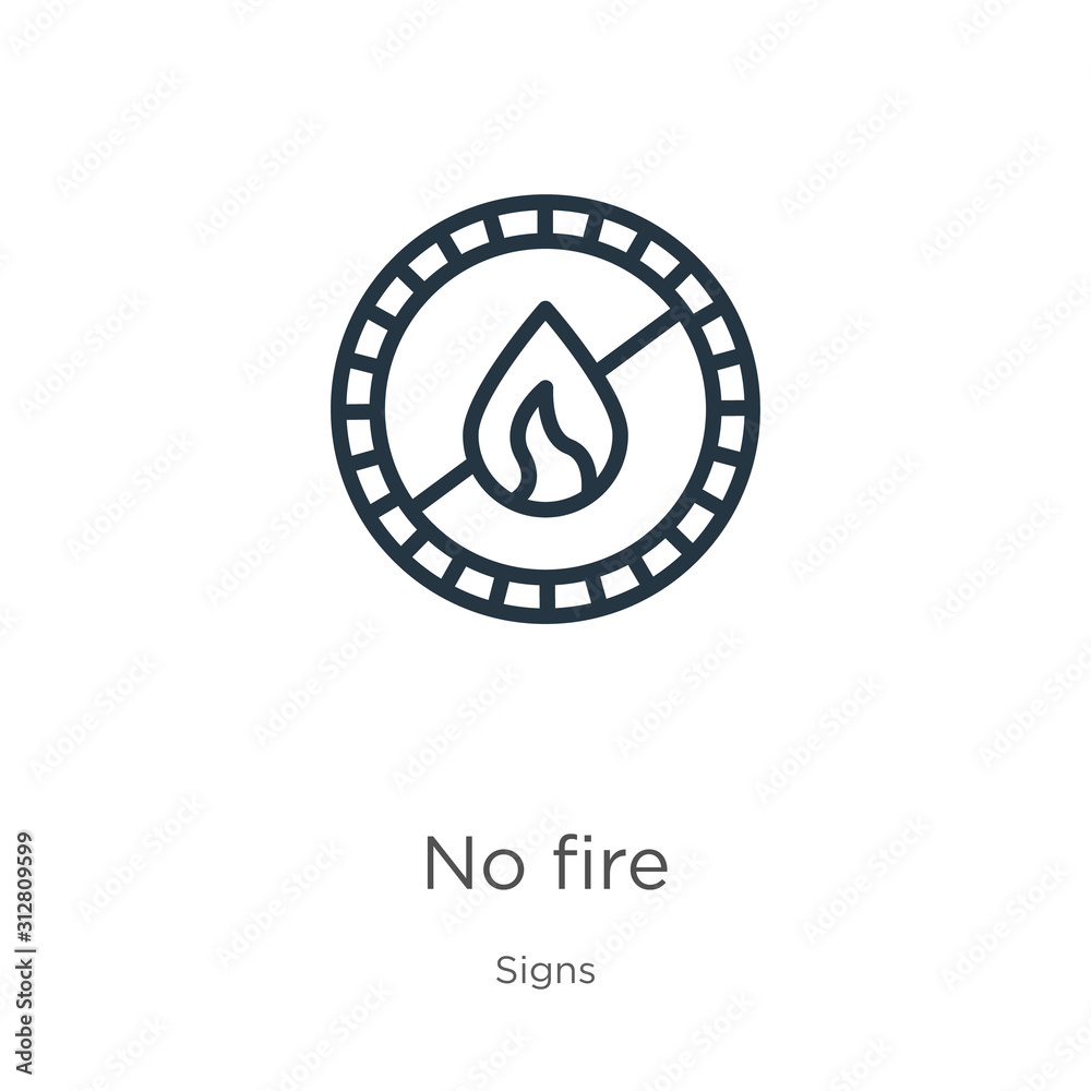 No fire icon. Thin linear no fire outline icon isolated on white background from signs collection. Line vector sign, symbol for web and mobile