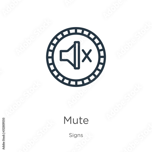 Mute icon. Thin linear mute outline icon isolated on white background from signs collection. Line vector sign, symbol for web and mobile