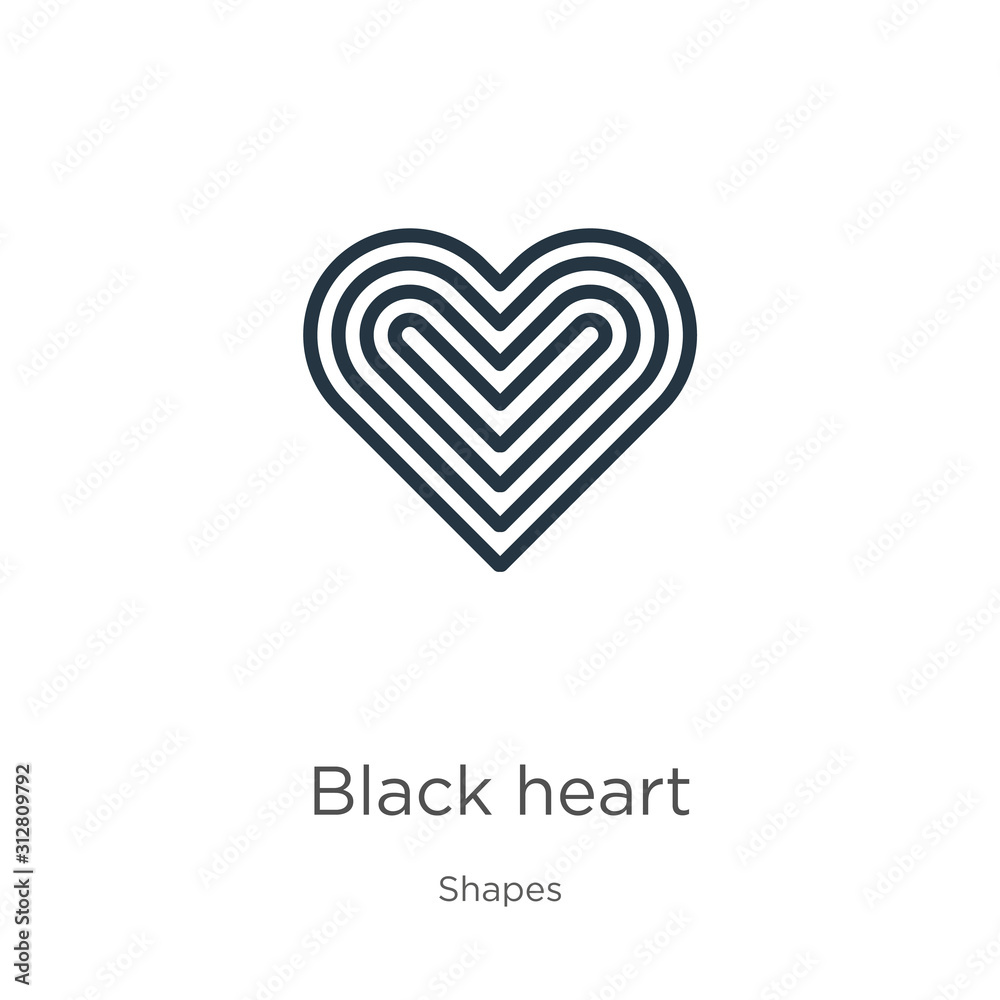 Black heart icon. Thin linear black heart outline icon isolated on white background from shapes collection. Line vector sign, symbol for web and mobile Black heart icon. Thin linear black heart outline icon isolated on white background from shapes collection. Line vector sign, symbol for web and mobile