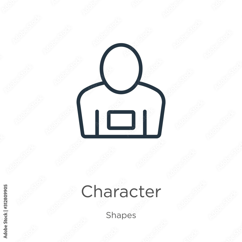 Character icon. Thin linear character outline icon isolated on white background from shapes collection. Line vector sign, symbol for web and mobile Character icon. Thin linear character outline icon isolated on white background from shapes collection. Line vector sign, symbol for web and mobile