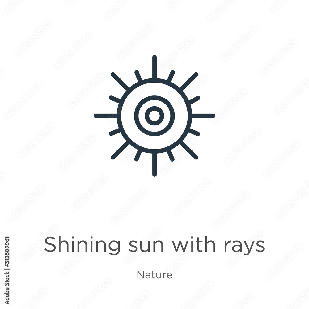 Shining sun with rays icon. Thin linear shining sun with rays outline icon isolated on white background from nature collection. Line vector sign, symbol for web and mobile Shining sun with rays icon. Thin linear shining sun with rays outline icon isolated on white background from nature collection. Line vector sign, symbol for web and mobile