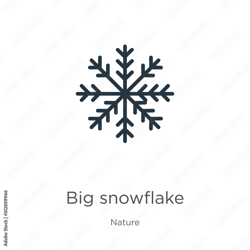 Big snowflake icon. Thin linear big snowflake outline icon isolated on white background from nature collection. Line vector sign, symbol for web and mobile Big snowflake icon. Thin linear big snowflake outline icon isolated on white background from nature collection. Line vector sign, symbol for web and mobile