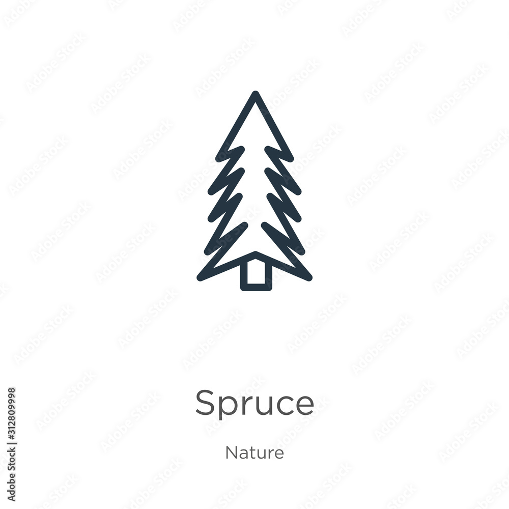 Spruce icon. Thin linear spruce outline icon isolated on white background from nature collection. Line vector sign, symbol for web and mobile Spruce icon. Thin linear spruce outline icon isolated on white background from nature collection. Line vector sign, symbol for web and mobile