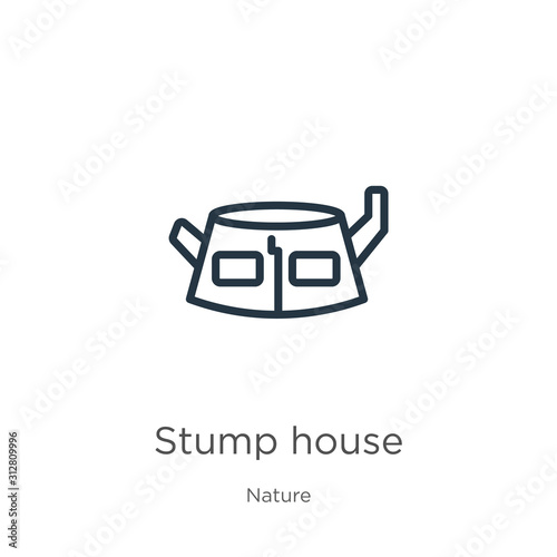 Stump house icon. Thin linear stump house outline icon isolated on white background from nature collection. Line vector sign, symbol for web and mobile