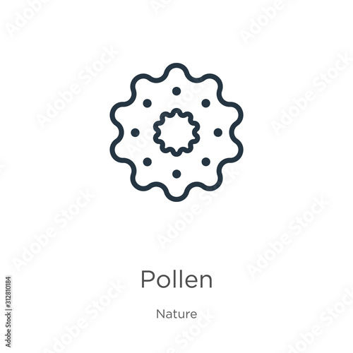Pollen icon. Thin linear pollen outline icon isolated on white background from nature collection. Line vector sign, symbol for web and mobile