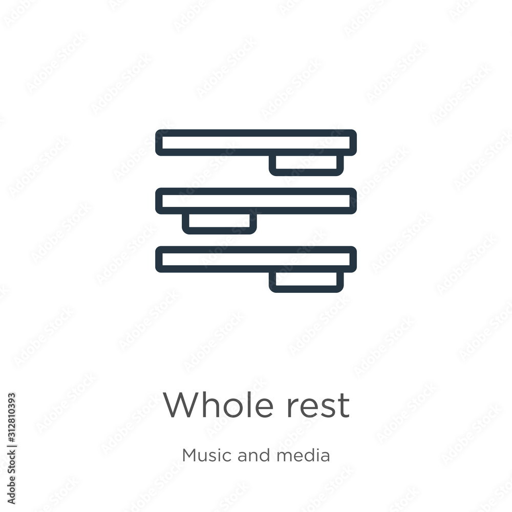 Whole rest icon. Thin linear whole rest outline icon isolated on white background from music and media collection. Line vector sign, symbol for web and mobile Whole rest icon. Thin linear whole rest outline icon isolated on white background from music and media collection. Line vector sign, symbol for web and mobile