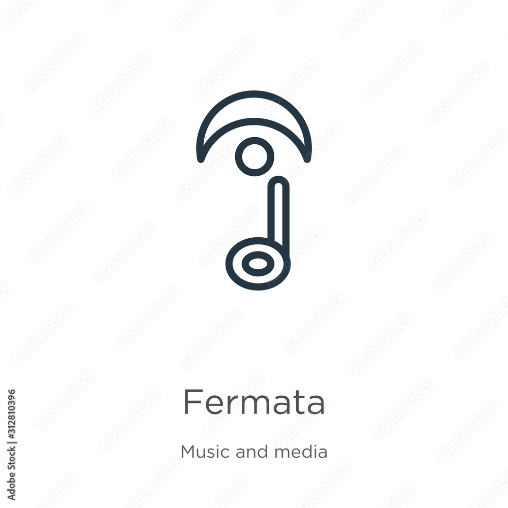 Fermata icon. Thin linear fermata outline icon isolated on white background from music and media collection. Line vector sign, symbol for web and mobile