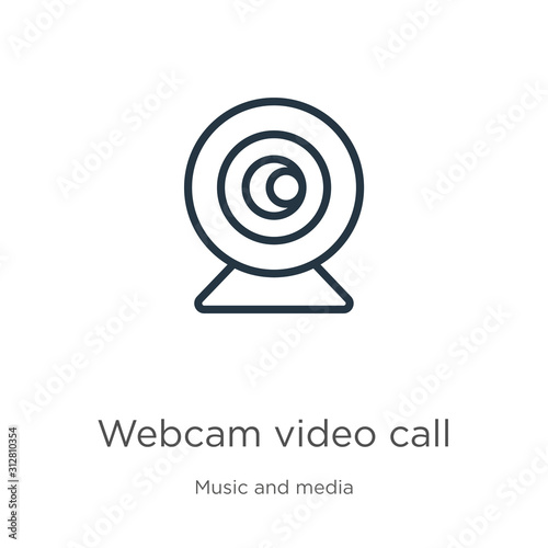 Webcam video call icon. Thin linear webcam video call outline icon isolated on white background from music and media collection. Line vector sign, symbol for web and mobile