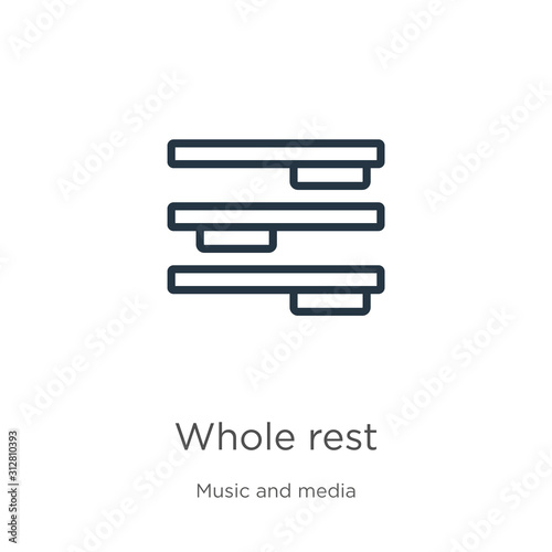 Whole rest icon. Thin linear whole rest outline icon isolated on white background from music and media collection. Line vector sign, symbol for web and mobile © Premium Art