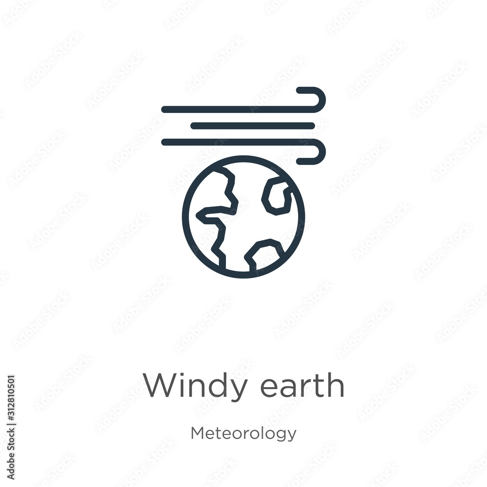 Windy earth icon. Thin linear windy earth outline icon isolated on white background from meteorology collection. Line vector sign, symbol for web and mobile Windy earth icon. Thin linear windy earth outline icon isolated on white background from meteorology collection. Line vector sign, symbol for web and mobile