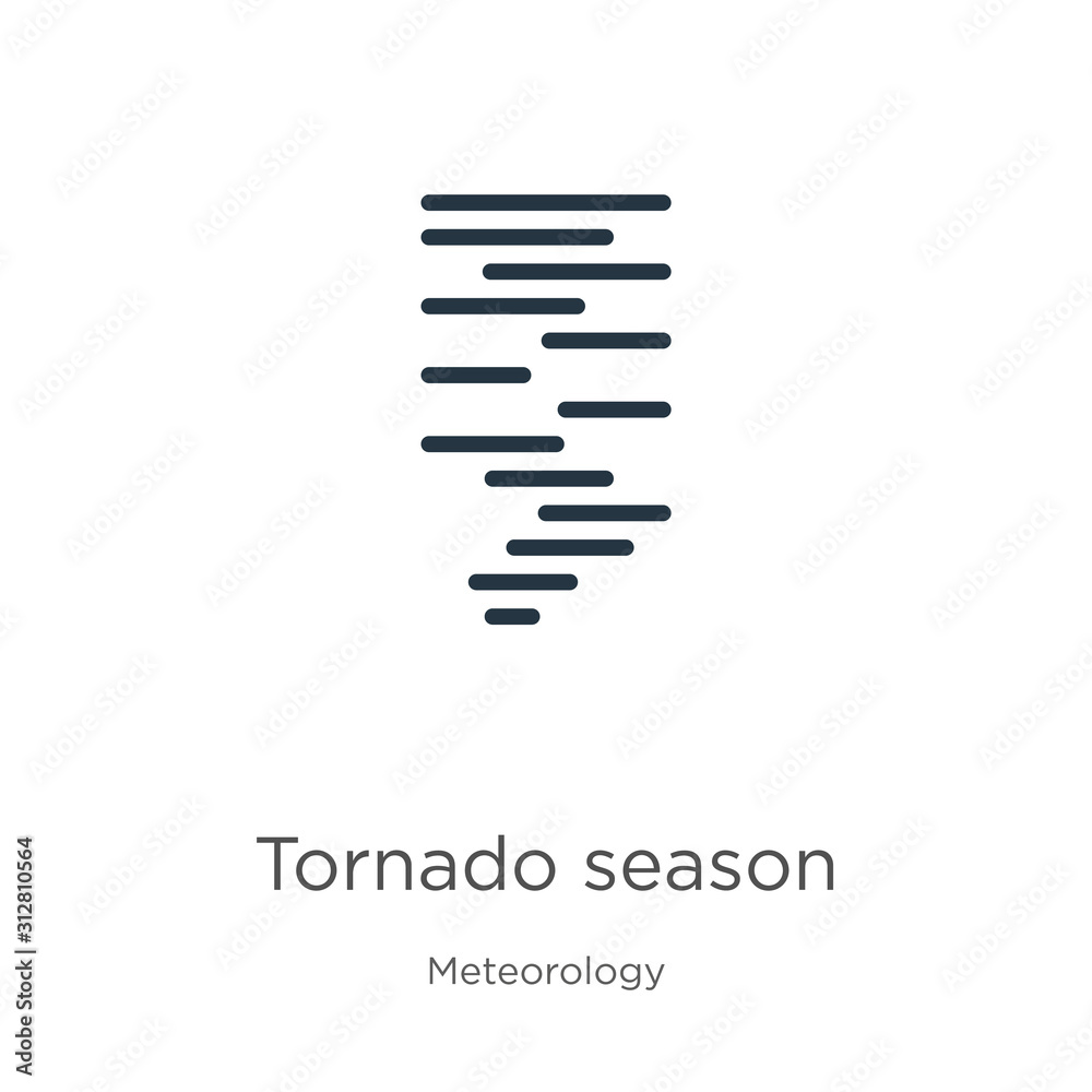 Tornado season icon. Thin linear tornado season outline icon isolated on white background from meteorology collection. Line vector sign, symbol for web and mobile Tornado season icon. Thin linear tornado season outline icon isolated on white background from meteorology collection. Line vector sign, symbol for web and mobile