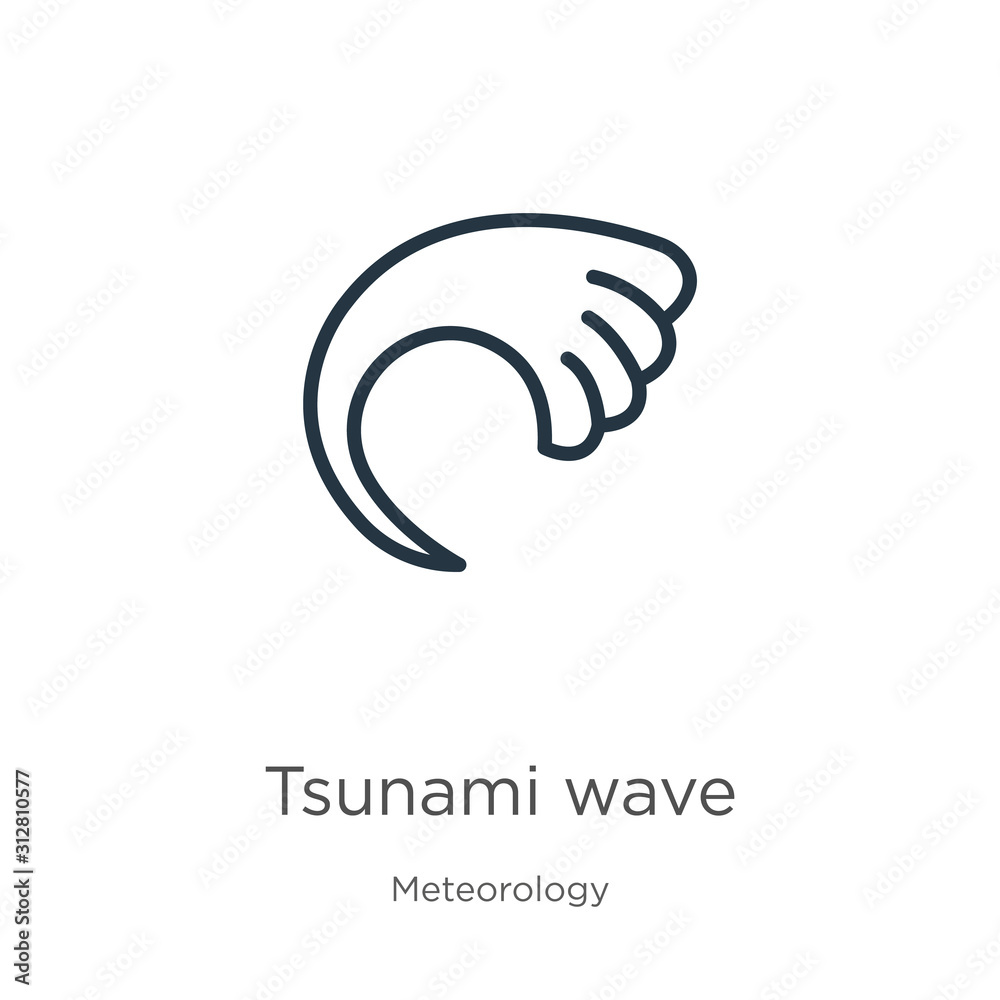 Tsunami wave icon. Thin linear tsunami wave outline icon isolated on white background from meteorology collection. Line vector sign, symbol for web and mobile Tsunami wave icon. Thin linear tsunami wave outline icon isolated on white background from meteorology collection. Line vector sign, symbol for web and mobile