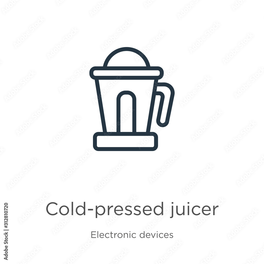 Cold-pressed juicer icon. Thin linear cold-pressed juicer outline icon isolated on white background from electronic devices collection. Line vector sign, symbol for web and mobile Cold-pressed juicer icon. Thin linear cold-pressed juicer outline icon isolated on white background from electronic devices collection. Line vector sign, symbol for web and mobile