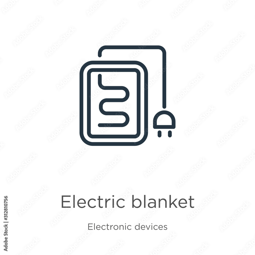 Electric blanket icon. Thin linear electric blanket outline icon isolated on white background from electronic devices collection. Line vector sign, symbol for web and mobile Electric blanket icon. Thin linear electric blanket outline icon isolated on white background from electronic devices collection. Line vector sign, symbol for web and mobile