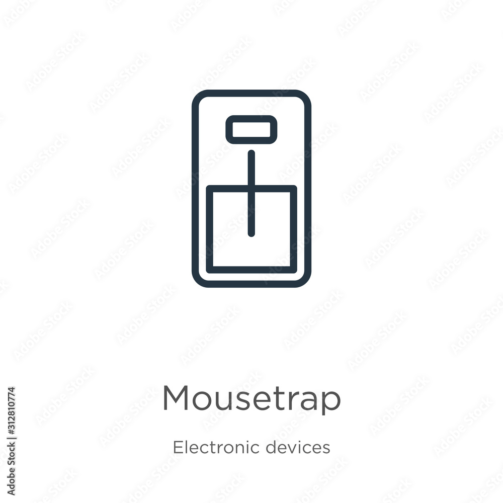Mousetrap icon. Thin linear mousetrap outline icon isolated on white background from electronic devices collection. Line vector sign, symbol for web and mobile Mousetrap icon. Thin linear mousetrap outline icon isolated on white background from electronic devices collection. Line vector sign, symbol for web and mobile
