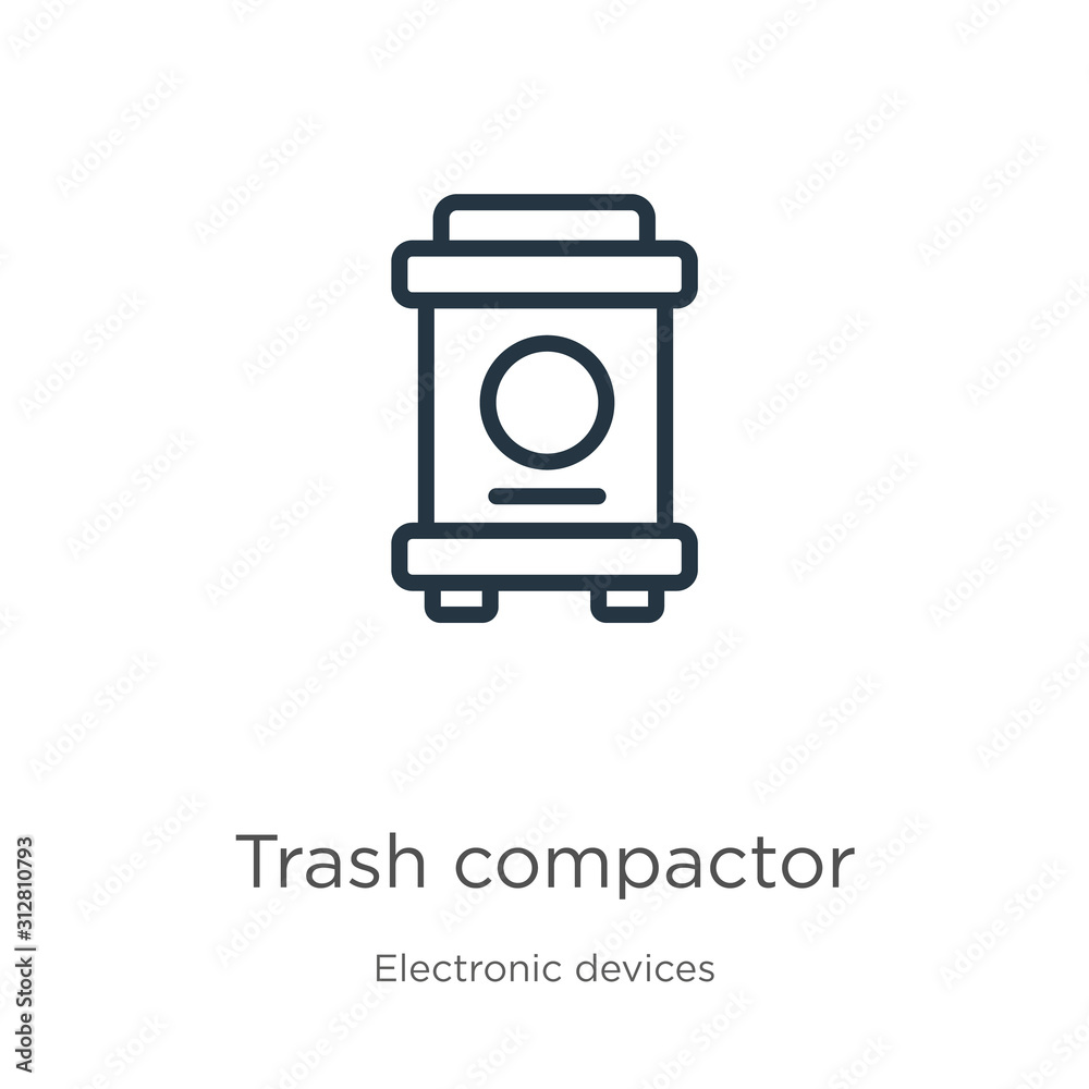Trash compactor icon. Thin linear trash compactor outline icon isolated on white background from electronic devices collection. Line vector sign, symbol for web and mobile Trash compactor icon. Thin linear trash compactor outline icon isolated on white background from electronic devices collection. Line vector sign, symbol for web and mobile