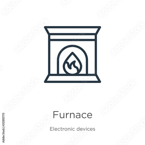 Furnace icon. Thin linear furnace outline icon isolated on white background from electronic devices collection. Line vector sign, symbol for web and mobile