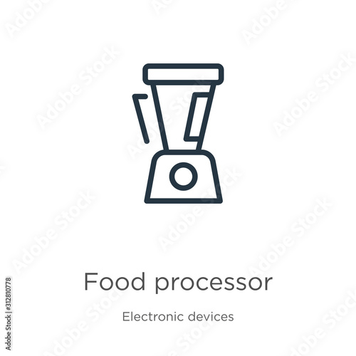 Food processor icon. Thin linear food processor outline icon isolated on white background from electronic devices collection. Line vector sign, symbol for web and mobile