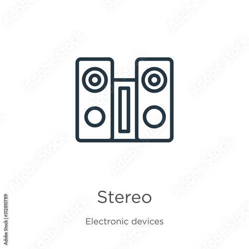 Stereo icon. Thin linear stereo outline icon isolated on white background from electronic devices collection. Line vector sign, symbol for web and mobile