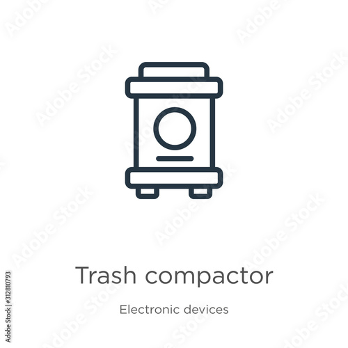 Trash compactor icon. Thin linear trash compactor outline icon isolated on white background from electronic devices collection. Line vector sign, symbol for web and mobile