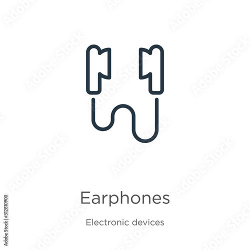 Earphones icon. Thin linear earphones outline icon isolated on white background from electronic devices collection. Line vector sign, symbol for web and mobile