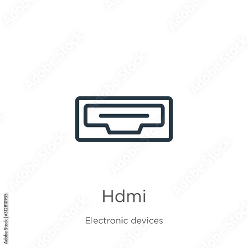 Hdmi icon. Thin linear hdmi outline icon isolated on white background from electronic devices collection. Line vector sign, symbol for web and mobile
