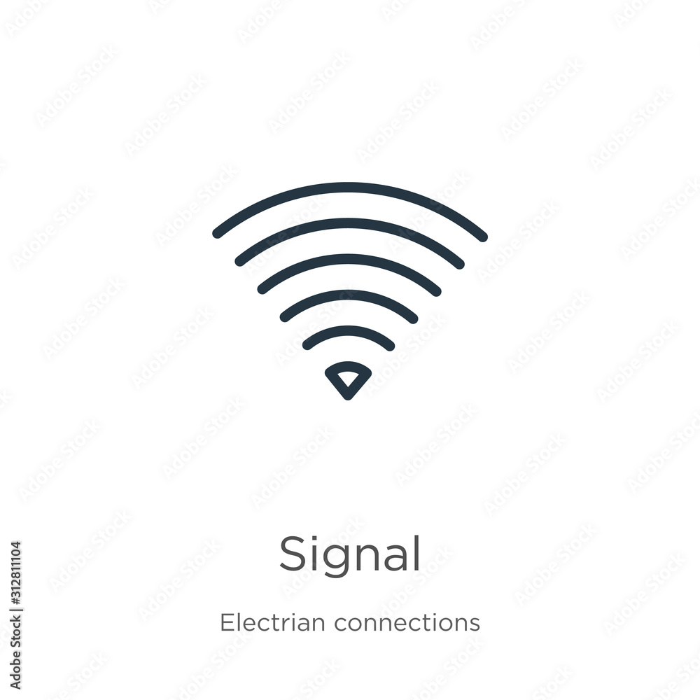 Signal icon. Thin linear signal outline icon isolated on white background from electrian connections collection. Line vector sign, symbol for web and mobile Signal icon. Thin linear signal outline icon isolated on white background from electrian connections collection. Line vector sign, symbol for web and mobile