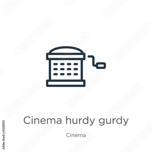 Cinema hurdy gurdy icon. Thin linear cinema hurdy gurdy outline icon isolated on white background from cinema collection. Line vector sign, symbol for web and mobile photo