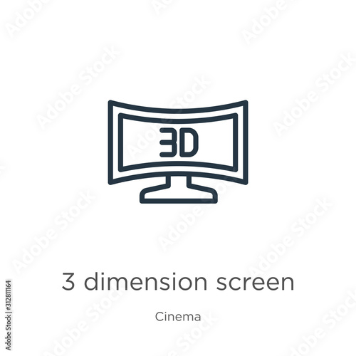3 dimension screen icon. Thin linear 3 dimension screen outline icon isolated on white background from cinema collection. Line vector sign, symbol for web and mobile