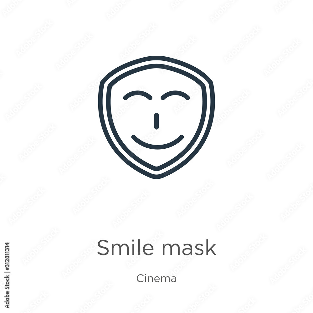 Smile mask icon. Thin linear smile mask outline icon isolated on white background from cinema collection. Line vector sign, symbol for web and mobile Smile mask icon. Thin linear smile mask outline icon isolated on white background from cinema collection. Line vector sign, symbol for web and mobile