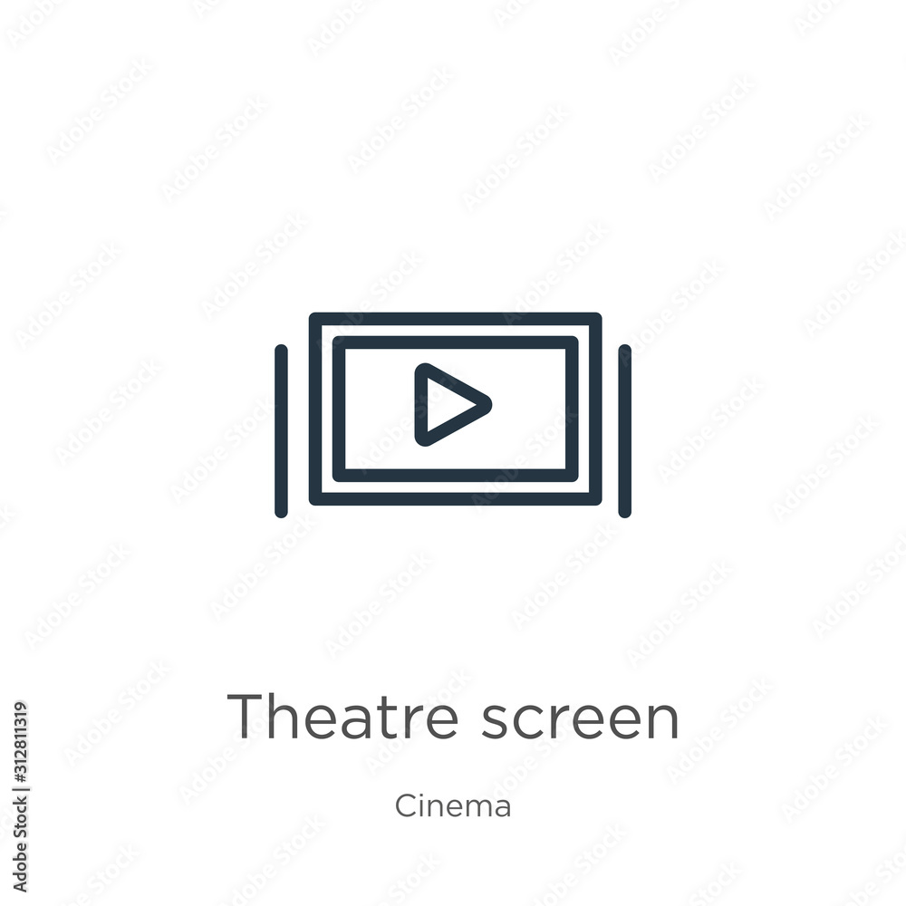 Theatre screen icon. Thin linear theatre screen outline icon isolated on white background from cinema collection. Line vector sign, symbol for web and mobile Theatre screen icon. Thin linear theatre screen outline icon isolated on white background from cinema collection. Line vector sign, symbol for web and mobile