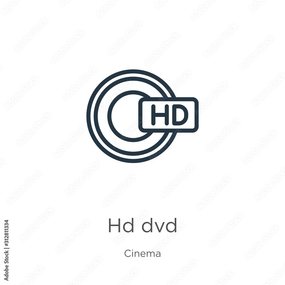 Hd dvd icon. Thin linear hd dvd outline icon isolated on white background  from cinema collection. Line vector sign, symbol for web and mobile Stock  Vector | Adobe Stock