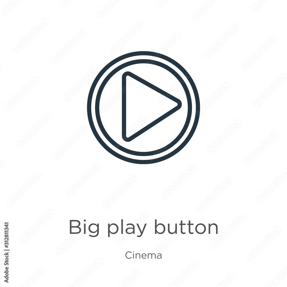 Big play button icon. Thin linear big play button outline icon isolated on white background from cinema collection. Line vector sign, symbol for web and mobile Big play button icon. Thin linear big play button outline icon isolated on white background from cinema collection. Line vector sign, symbol for web and mobile