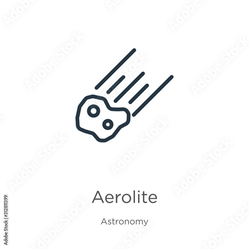 Aerolite icon. Thin linear aerolite outline icon isolated on white background from astronomy collection. Line vector sign, symbol for web and mobile