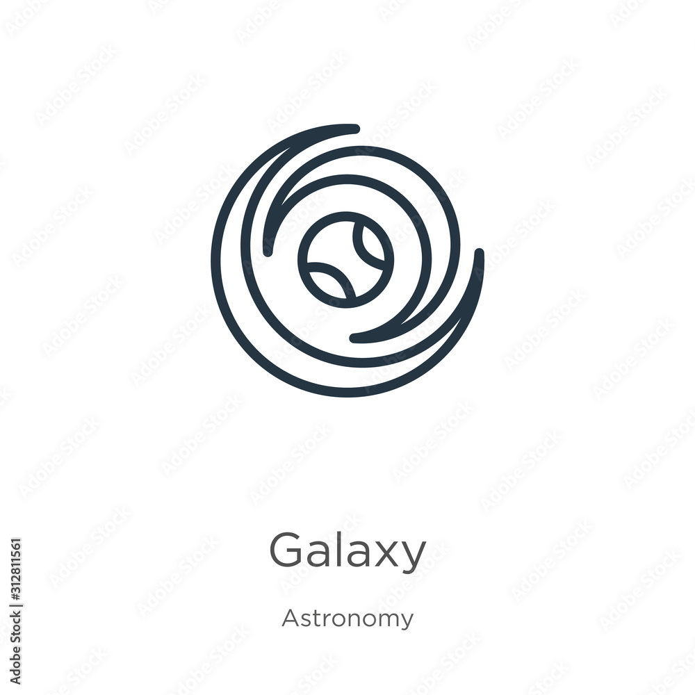 Galaxy icon. Thin linear galaxy outline icon isolated on white background from astronomy collection. Line vector sign, symbol for web and mobile Galaxy icon. Thin linear galaxy outline icon isolated on white background from astronomy collection. Line vector sign, symbol for web and mobile