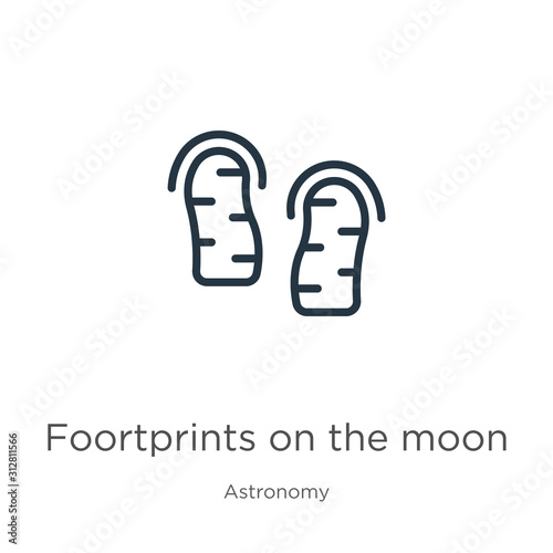 Foortprints on the moon icon. Thin linear foortprints on the moon outline icon isolated on white background from astronomy collection. Line vector sign, symbol for web and mobile